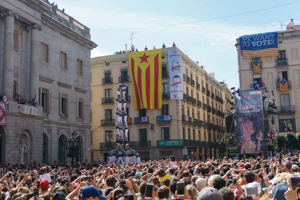 Barcelona Katalonien Spanien Oktober 2017 Människor Rally Stöd För Självständigheten — Stockfoto