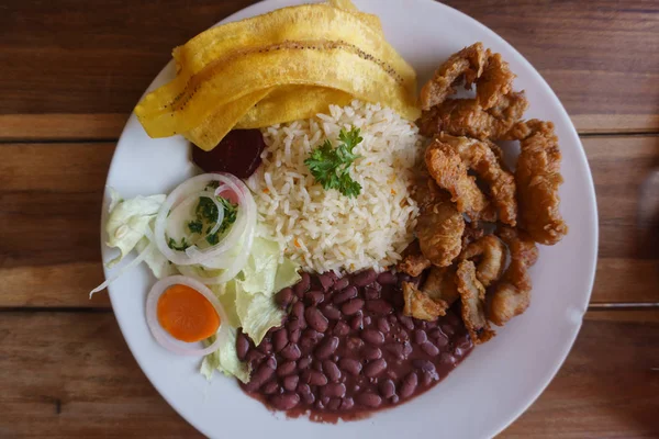 Nicaragua Typical Plate Meat Rice Beans — Stock Photo, Image