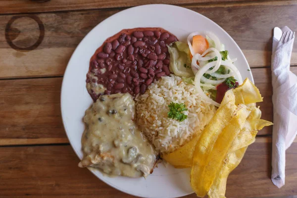 Costa Rica Plate Meat Rice Beans — Stock Photo, Image