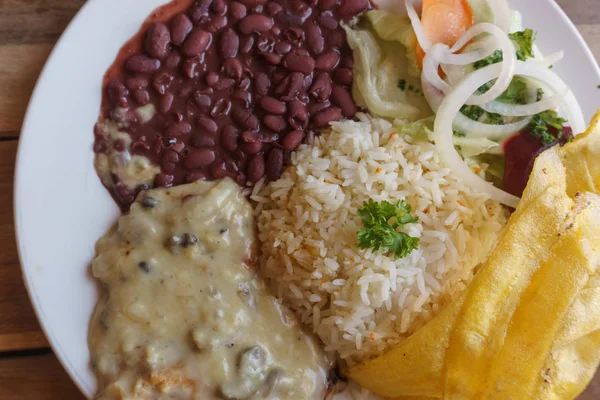 Nicaragua Typical Plate Meat Rice Beans — Stock Photo, Image