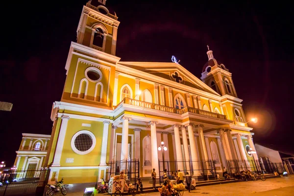 Granada Nicaragua Januari 2018 Night Weergave Kerk Stad Granada Straten — Stockfoto