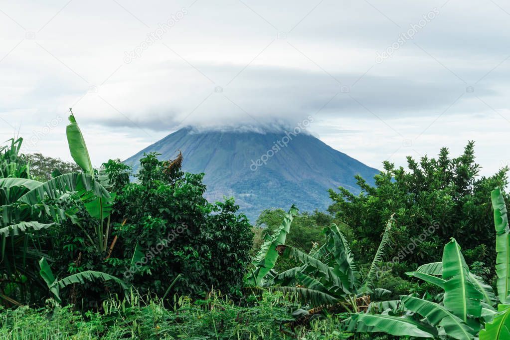 jungle and volcano of the island of ometepe, nicaragua