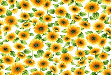 Beyaz bir arka planda kesintisiz ayçiçeği desen