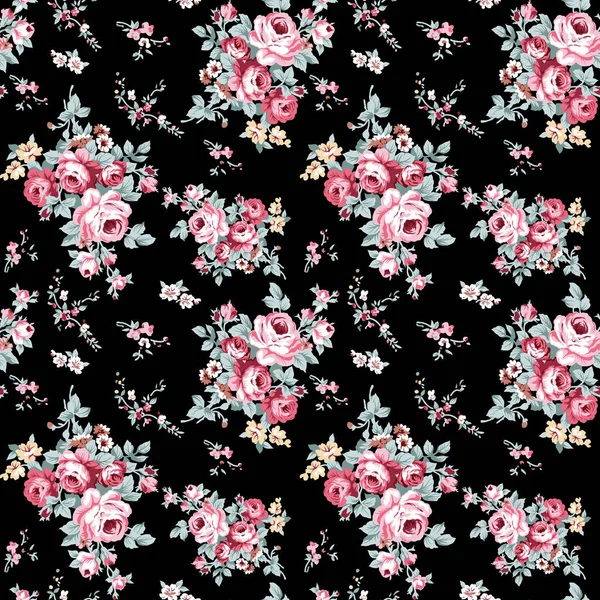 Buket gölge Vintage yumuşak pembe renk ve karanlık arka plan ile çiçek deseni yükseldi