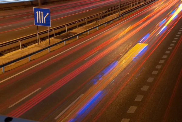 Vue Dessus Des Sentiers Circulation Rouge Depuis Pont Dans Ville — Photo