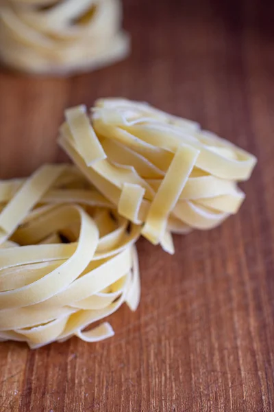 Top View Fettuccine Pasta Wooden Table Background Copy Space — Stock Photo, Image