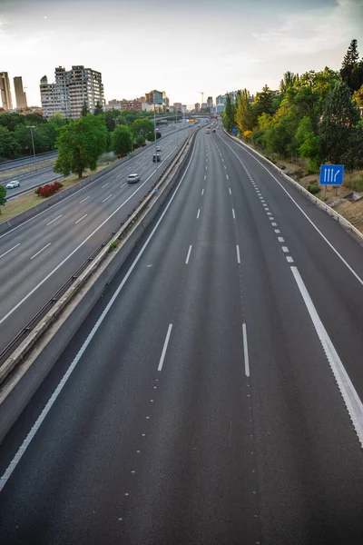 Paysage Urbain Depuis Pont Autoroute Vide Coucher Soleil Pendant Accouchement — Photo