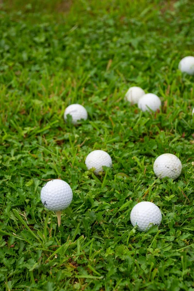 Bovenaanzicht Van Golf Witte Bal Tee Met Meer Ballen Uit — Stockfoto