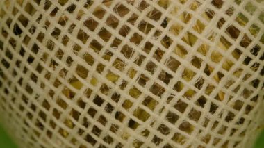 Açık yeşil bir kavanozun içindeki naneli otlarla dolu ağ kesesi, sürgülü hareketle yakalanan geleneksel Tayland spreyi, bitkisel tıp kavramı.