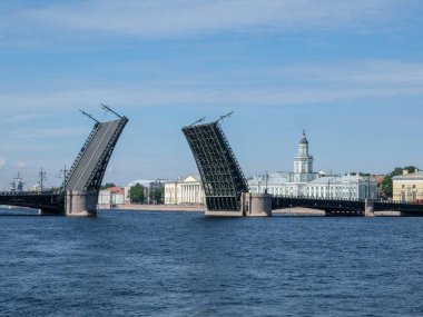 Drawbridge ve St. Petersburg, Rusya 'daki Kunstkamera binası.