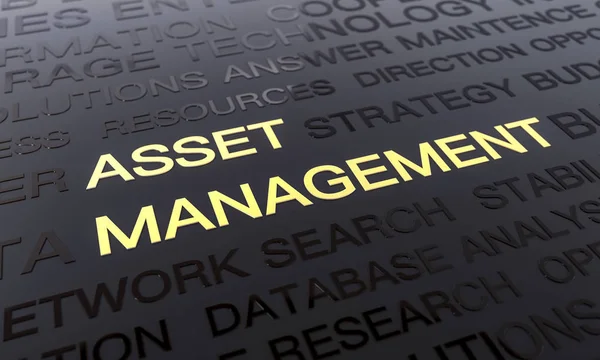 Asset Management Background, Word Cloud Concept In Black and Gol