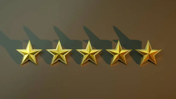 Star rating realistic gold star set illustration 3d rendering