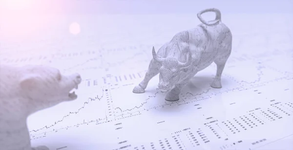 Wallstreet bull and bear on stock chart background. Bullish Stock exchange concept