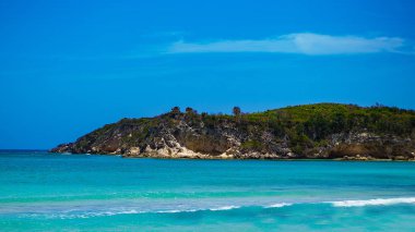 Dağlar ve ekvatorun kuzeyinde Karayip Punta Cana, Atlantik Okyanusu, ağaç ile tropikal bir plaj