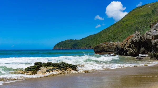 在加勒比海的蓬塔卡纳 大西洋 赤道以北的热带海滩 有山脉和树木 — 图库照片