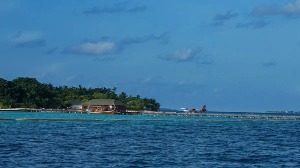 Floatplane Maldives Deserted Island Adaaran Select Meedhupparu Indian Ocean — Stock Photo, Image