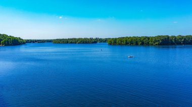 Orman manzara Duisburg, Almanya ile yaz gölde bir günde