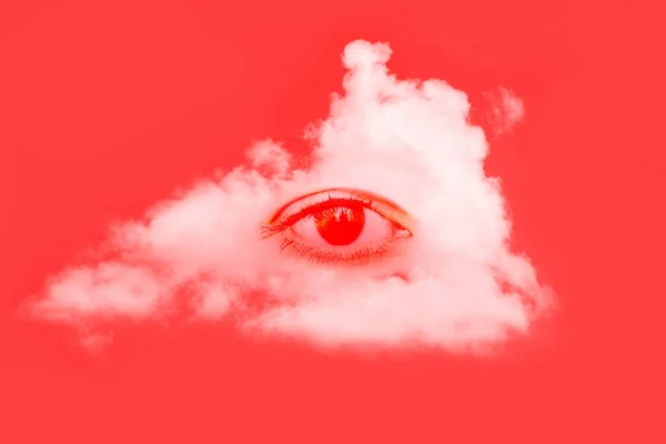 红色背景上的白色蓬松的云彩 创意最小的概念 现代艺术 — 图库照片