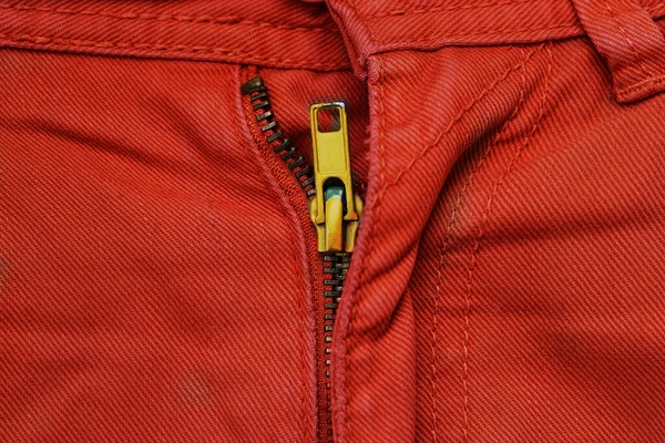 Men Jeans Red Yellow Zipper Casual Modern Fashionable Clothing Upper — Stock Photo, Image