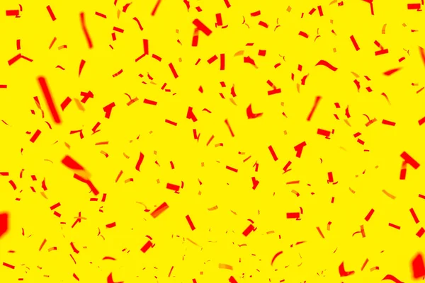 Czerwone konfetti na żółtym tle. Jasne tło wakacji — Zdjęcie stockowe
