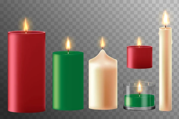 一套不同颜色的现实的蜡烛 — 图库矢量图片