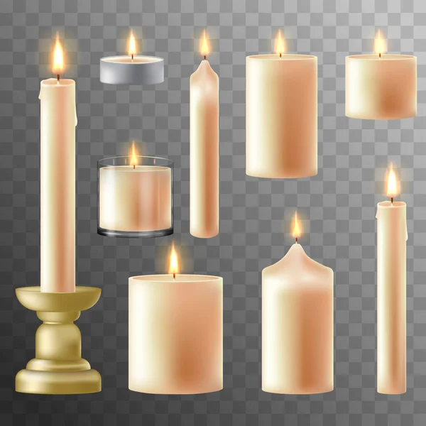 Set di candele bianche vettoriali realistiche — Vettoriale Stock