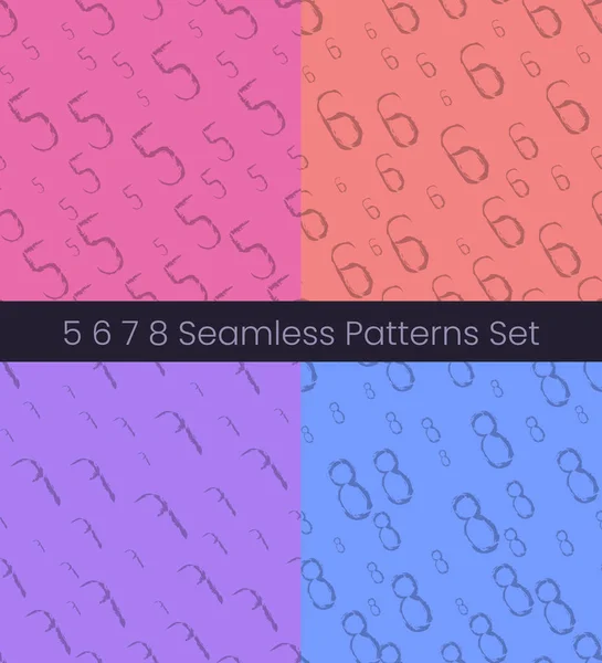 5 6 7 8 nuber seamless pattern set. Числа красочные векторные иллюстрации. Восьмерка — стоковый вектор