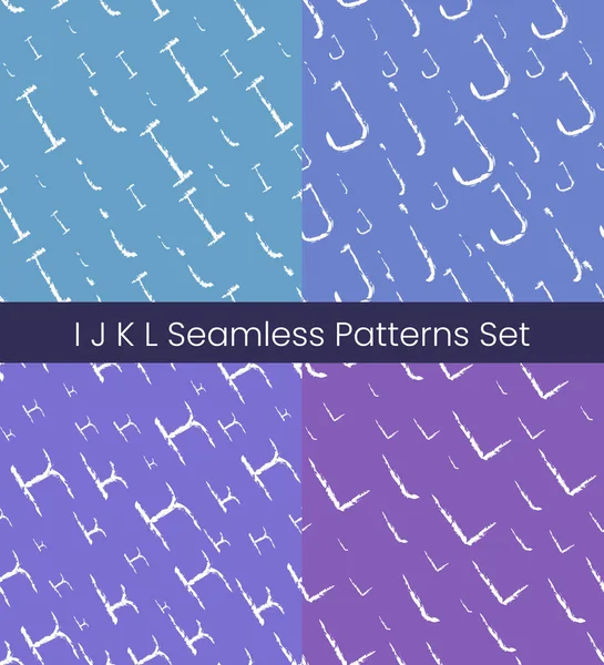I J K L letras latinas patrones sin costura conjunto. Alfabeto ilustración vectorial colorido. EPS8 — Vector de stock