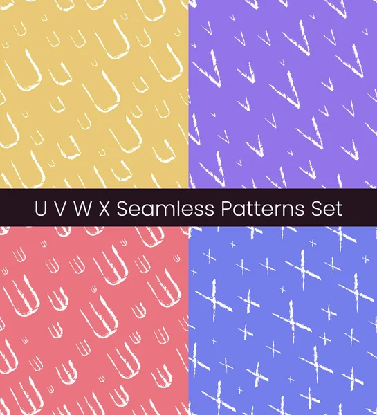 U V W X Latin letter seamless patterns set. Алфавит красочная векторная иллюстрация. Восьмерка — стоковый вектор