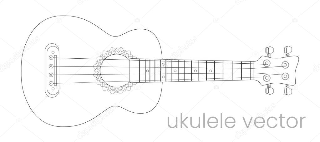 Ukulele guitar illustration. Music instrument. Vector line sketch. EPS8