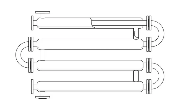 Двухтрубный теплообменник. Аппарат для химической обработки. Трубчатый теплообменник Стоковый вектор