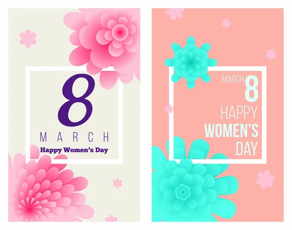 März Internationaler Frauentag Grußkarten Set — Stockvektor