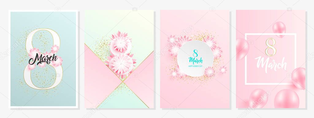 8 march, international womens day greeting cards set