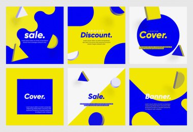 En az kapak tasarımı soyut kümesi. parlak renkler, 3B şekillerin ve metin için yer. popüler sanat kapak, reklam, promosyon, indirim, teklif, web, sosyal medya, afiş için.