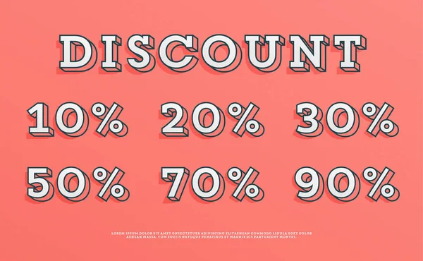 Creative Discount Percentage Set Live Coral Color Background Great Sale — Stock Vector