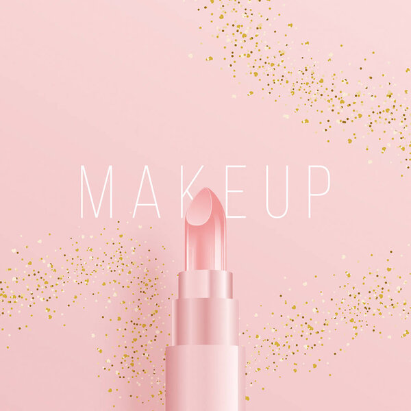 lipsticks on pink background, colourful banner  