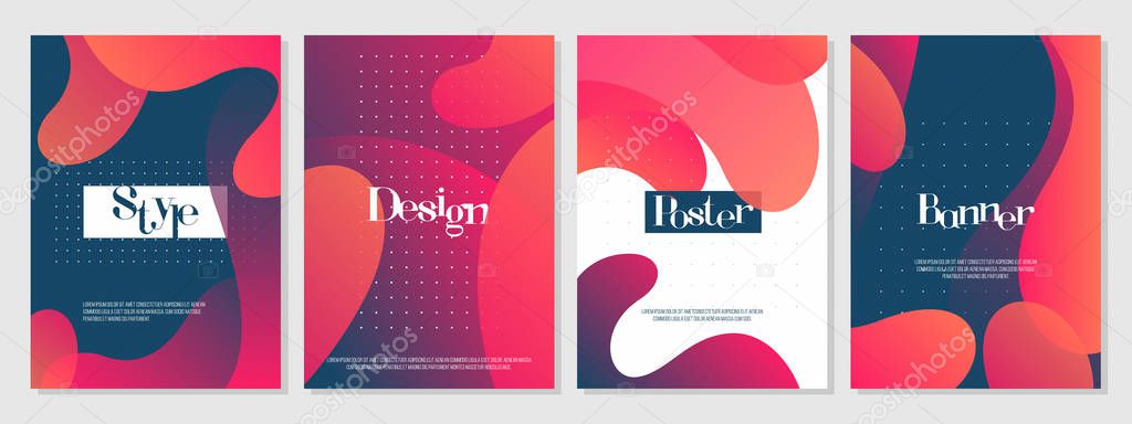 Dynamic colorful poster set with fluid shapes, bright gradients, modern concept. minimal background. ideal for banner, web, header, page, cover, billboard, brochure, print.