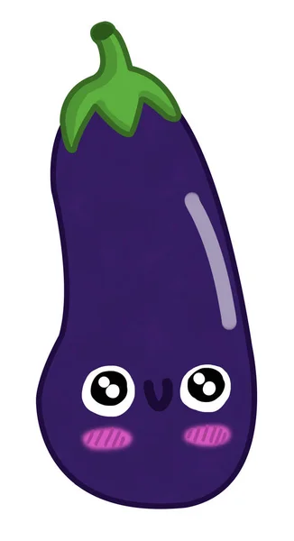 Kawaii Aubergine Ansikte Leende — Stockfoto