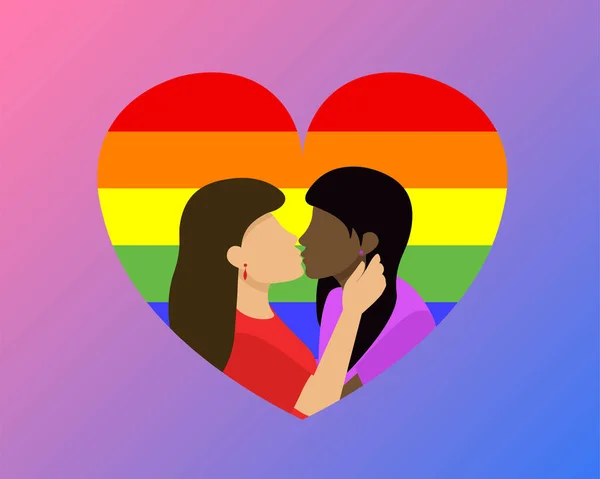 Dos Mujeres Besándose Amor Lésbico Celebración Del Orgullo Lgbt Ilustración — Vector de stock