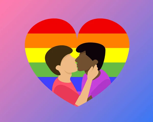 Two Men Kissing Gay Love Lgbt Pride Celebration Flat Vector — Stock Vector