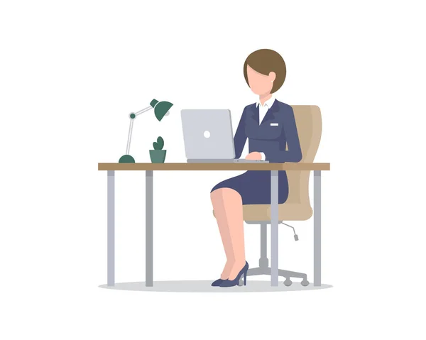 Business woman with laptop at desk — Stock Vector