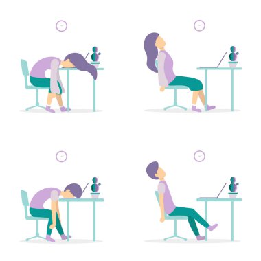 Masadaki kadın ve adam dizüstü bilgisayardan yoruldular.