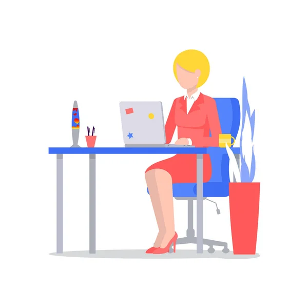 Γυναίκα σχεδιαστής με φορητό υπολογιστή στο γραφείο — Διανυσματικό Αρχείο