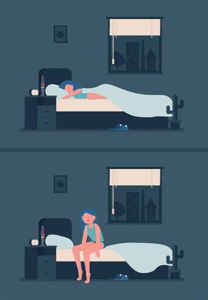 Жінка спить і прокидається 2 версії — стоковий вектор