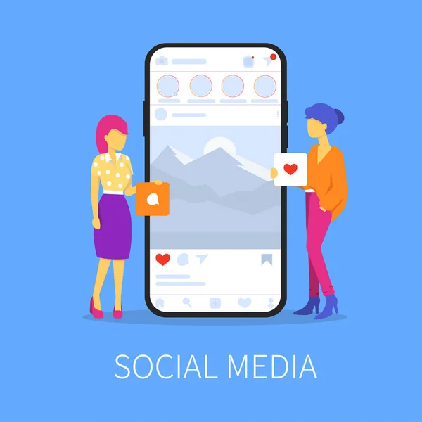 Sociala medier nätverk och två kvinnor — Stock vektor