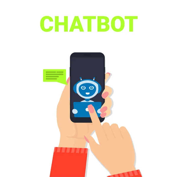 Chat bot vrouw handen mobiele robot — Stockvector