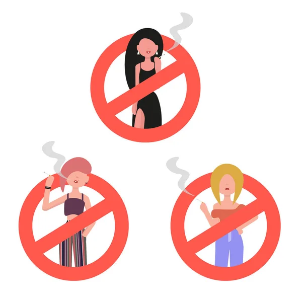 Woman smoking (symbol stop) — 스톡 벡터