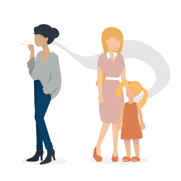 Woman with cigarette and woman with child — 스톡 벡터