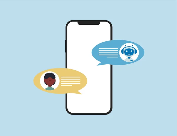 Ιδέα Του Τσάμποτ Άνθρωπος Συνομιλία Bot Συνομιλίας Στο Smartphone Επίπεδη — Διανυσματικό Αρχείο
