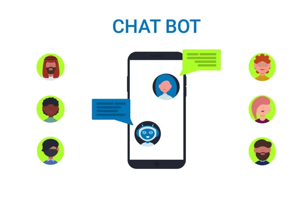 Chat bot robot teléfono personas iconos conjunto — Vector de stock